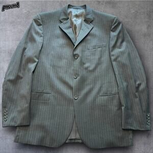 Vintage Burberry London Sport Coat Mens 44R Gray Pinstripe Wool 3 Button Blazer